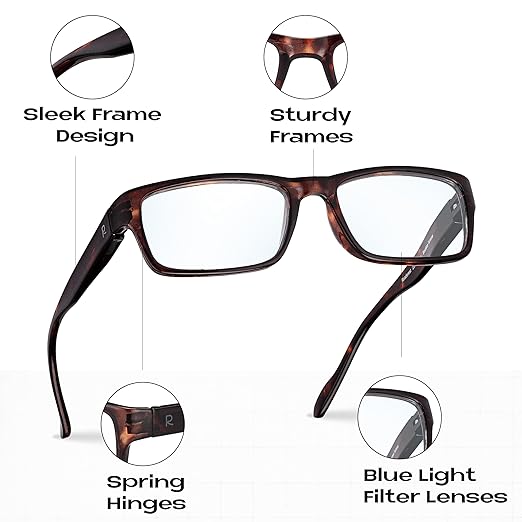 Readerest 2.75 Blue Light Reading Glasses - Lightweight Computer Glasses - Eye Strain, UV Glare Protection (Bourbon+Tortoise)
