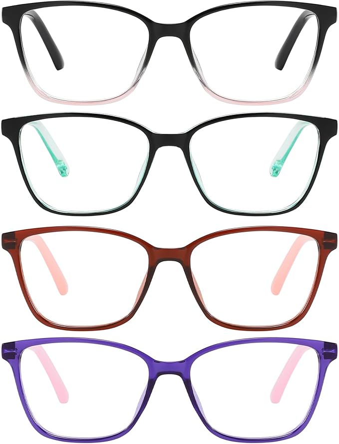Przene 4 Pack Blue Light Blocking Reading Glasses,Readers for Women and Men with Spring Hinge