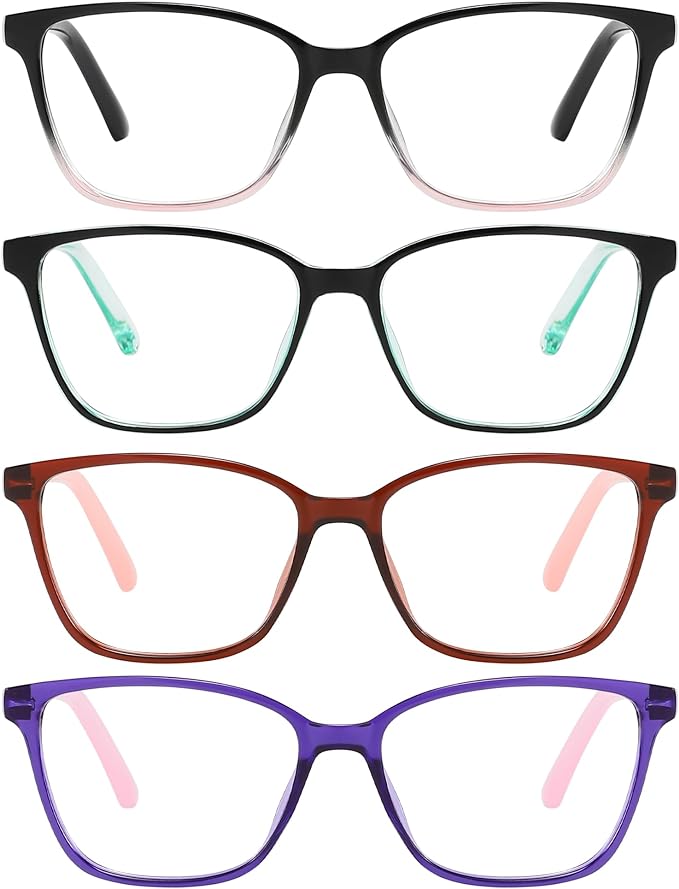 Przene 4 Pack Blue Light Blocking Reading Glasses,Readers for Women and Men with Spring Hinge