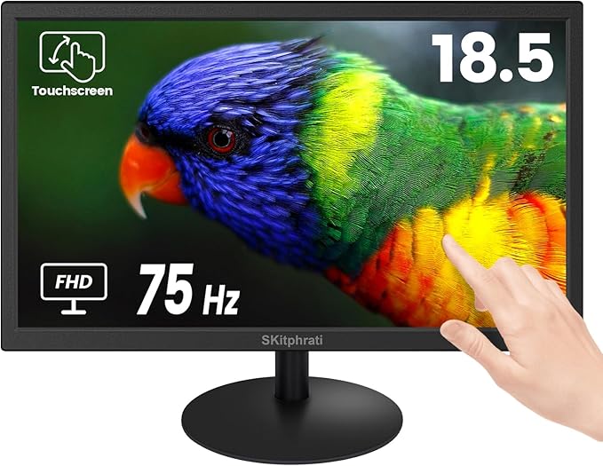 18.5 Inch Touchscreen Monitor HD 1366x768, VESA Wall Mountable, 10-Points Computer Touch Screen PC Display with Type-B HDMI VGA Port, 75Hz Desktop Touch Display, Black