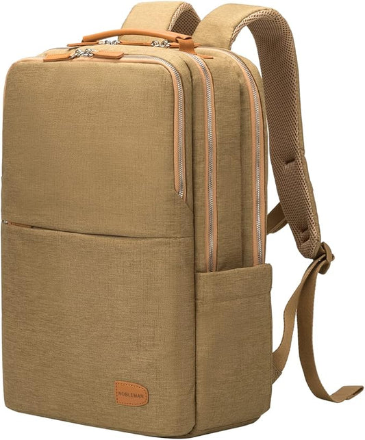 NOBLEMAN Large Laptop Backpack, Modern Water Resistent Travel Business Computer Backpacks with Multi-Compartment Pockets, Fits15.6 Inch Laptop Backpack with USB Charging Port Men Women(Khaki Plus