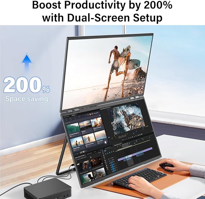 InnoView 23.8" FHD 100Hz Dual Monitor Built-in Speakers 315°Adjustable 100% sRGB Double Monitor Extendrer for Windows Mac w/HDMI Type-C Work Office Triple Monitors