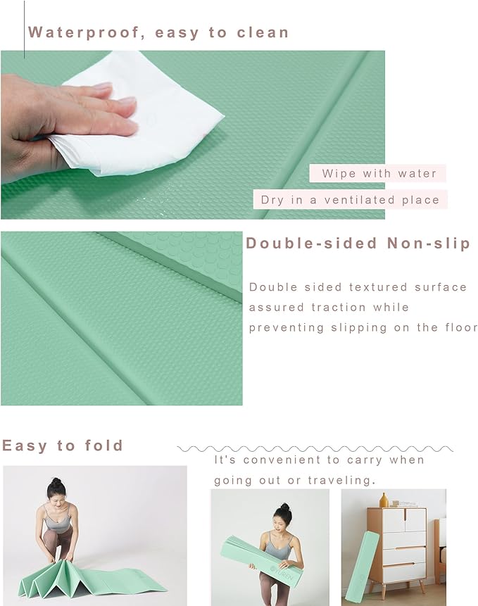 Foldable Yoga Mat 10mm Thick Wide Exercise Mat Non Slip Workout Mat for Home Gym, Travel, with Yoga Carrying Bag