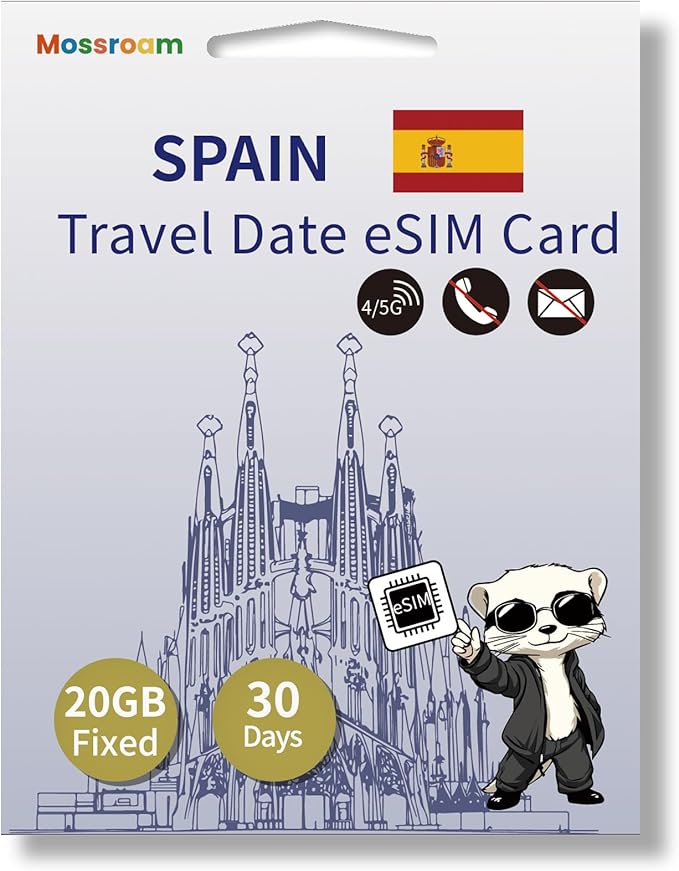 Spain eSIM Card: 20 GB High-Speed Fixed Data, 30 Days Prepaid Plan for Madrid, Hotspot Support | Ideal for Travel No Contract, No SIM Card,No Voice Call, No SMS
