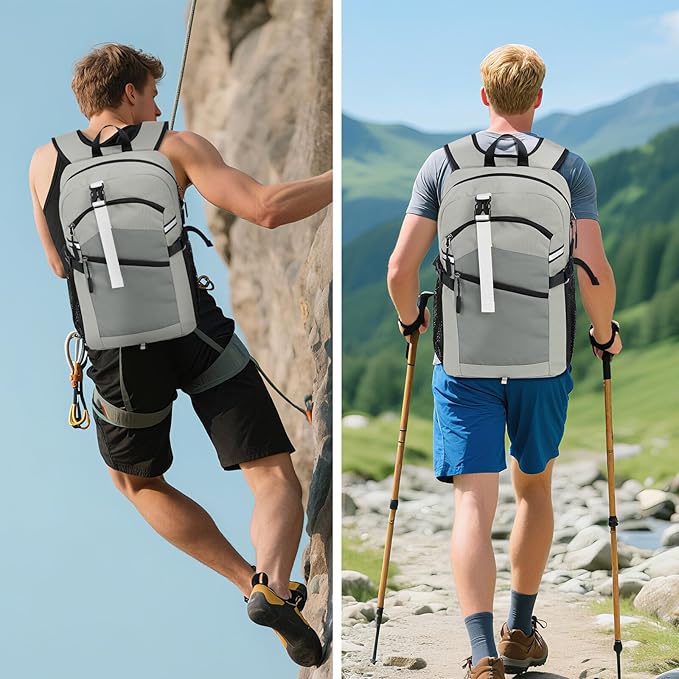 20L Lightweight Hiking Backpack for Men & Women – Small Travel Daypack with Phone Pocket – Durable & Compact for Hiking,Traveling,Camping,and Outdoor Adventure,Grey