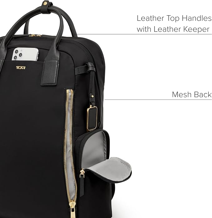 TUMI - Voyageur Atlanta Backpack - Travel Backpack for Women - For Business, Commute - Holds Up to 17" Laptop - Black & Gold Hardware