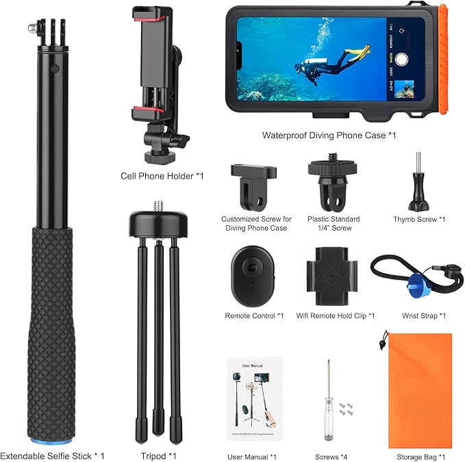 Waterproof Selfie Stick with Phone Case - Professional Underwater Touchscreen Case, Universal Bluetooth Selfie Stick for All Phones, Perfect for Snorkeling, Swimming & Travel