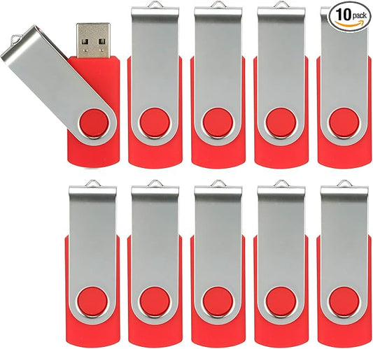 10pcs 4GB USB Flash Drives USB 2.0 Thumb Drive Bulk Pack Swivel Memory Stick 4 GB Fold Storage Jump Drive Zip Drive, 10 Pack Red