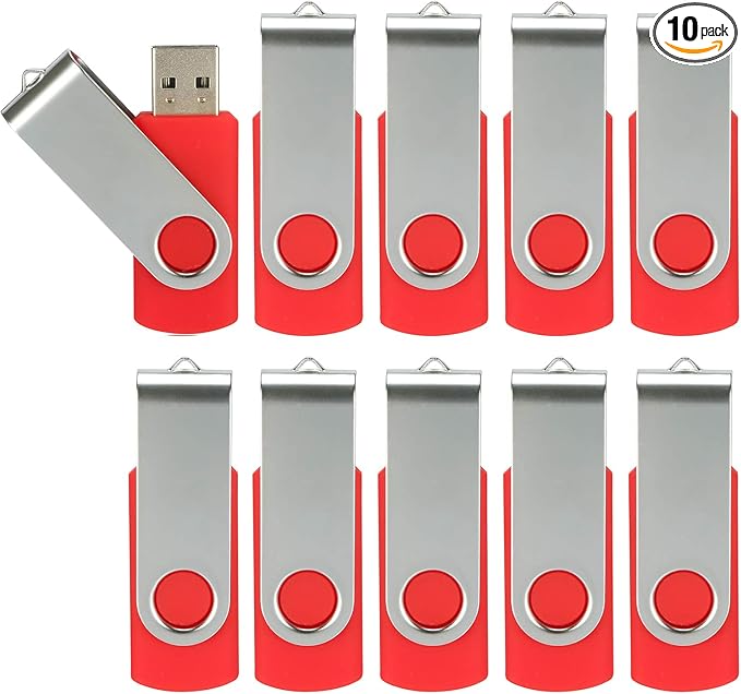 10pcs 16GB USB Flash Drives USB 2.0 Thumb Drive Bulk Pack Swivel Memory Stick 16 GB Fold Storage Jump Drive Zip Drive, 10 Pack Red