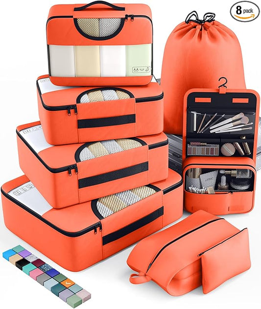 Veken 8 Set Packing Cubes for Travel Essentials, Suitcase Organizer Bags in 4 Sizes, Carry-On Luggage Accessories with Large Laundry & Hanging Toiletry Bag, Must-Have for Airplane, Road Trip & Camping