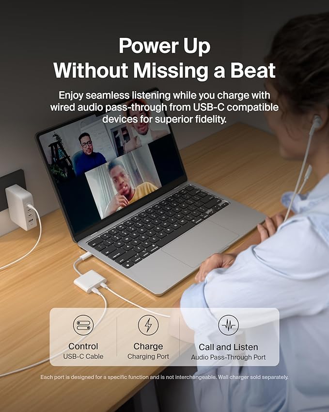 Belkin USB C Splitter - Dual Port Hub - 1 x USB-C 3.2 Gen2 Port & 1 x 100W PD Port - Simultaneous Data Transfer & iPhone Charger Fast Charging - Apple iPhone 17, iPad, Nintendo Switch 2 & More - White