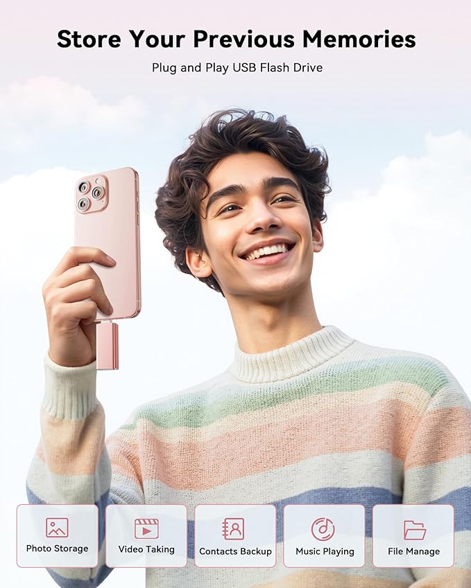 MFi Certified Flash Drive for iPhone 256GB, 3 in 1 Type-C USB Memory Stick Thumb Drive for Photos Videos, High Speed External Memory Storage Photo Stick for iPhone iPad Android PC (Rose Pink)