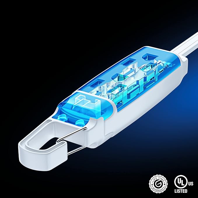 Maximm 360° Rotating Flat Plug Extension Cord with a Removable Hook, White Extension Cord 12 ft (16 Gauge) UL Certified