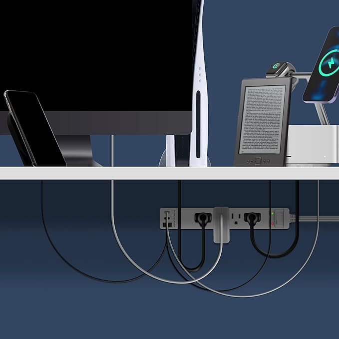 LIDER Surge Protected Outlet Extender, 4-Outlet Power Strip, 21W USB Type-A, and 2 USB Type-C Port, Ultra-Thin Wall Plate Plug with Cord Extender, Flat-Face, 5ft Cord, 1500 Joules, ETL-Listed, White