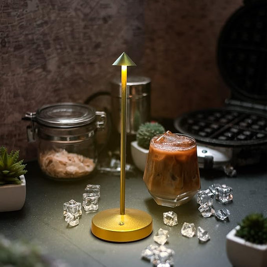 Rechargeable Cordless Table Lamp,Small Table Lamp,Portable LED Touch 2 Levels Brightness Dimmable Bar Lamp,Battery Powered Desk Lamp for Bars,Restaurant,Living Room(Gold)