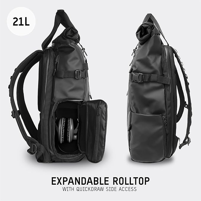 WANDRD PRVKE 21L, V3 Backpack: Weather-Resistant Travel & Camera Backpack with Laptop Sleeve, Quick Side Access, Clamshell Opening – Ideal Photography & Travel Bag (Black)
