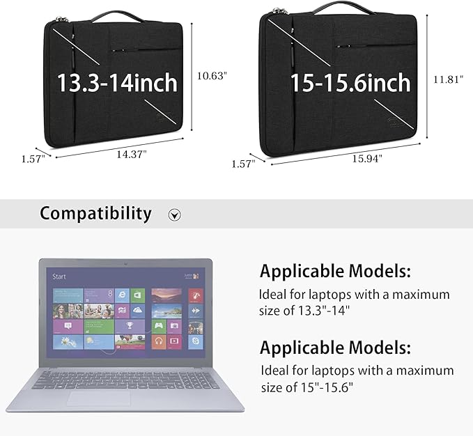 Laptop Sleeve Case 15-15.6 Inch Waterproof Business Computer Carrying Case Portable Handle Briefcase Bag Compatible with 15.6 Inch MacBook Air/Pro 15-15.6 Inch HP Samsung Notebook Black