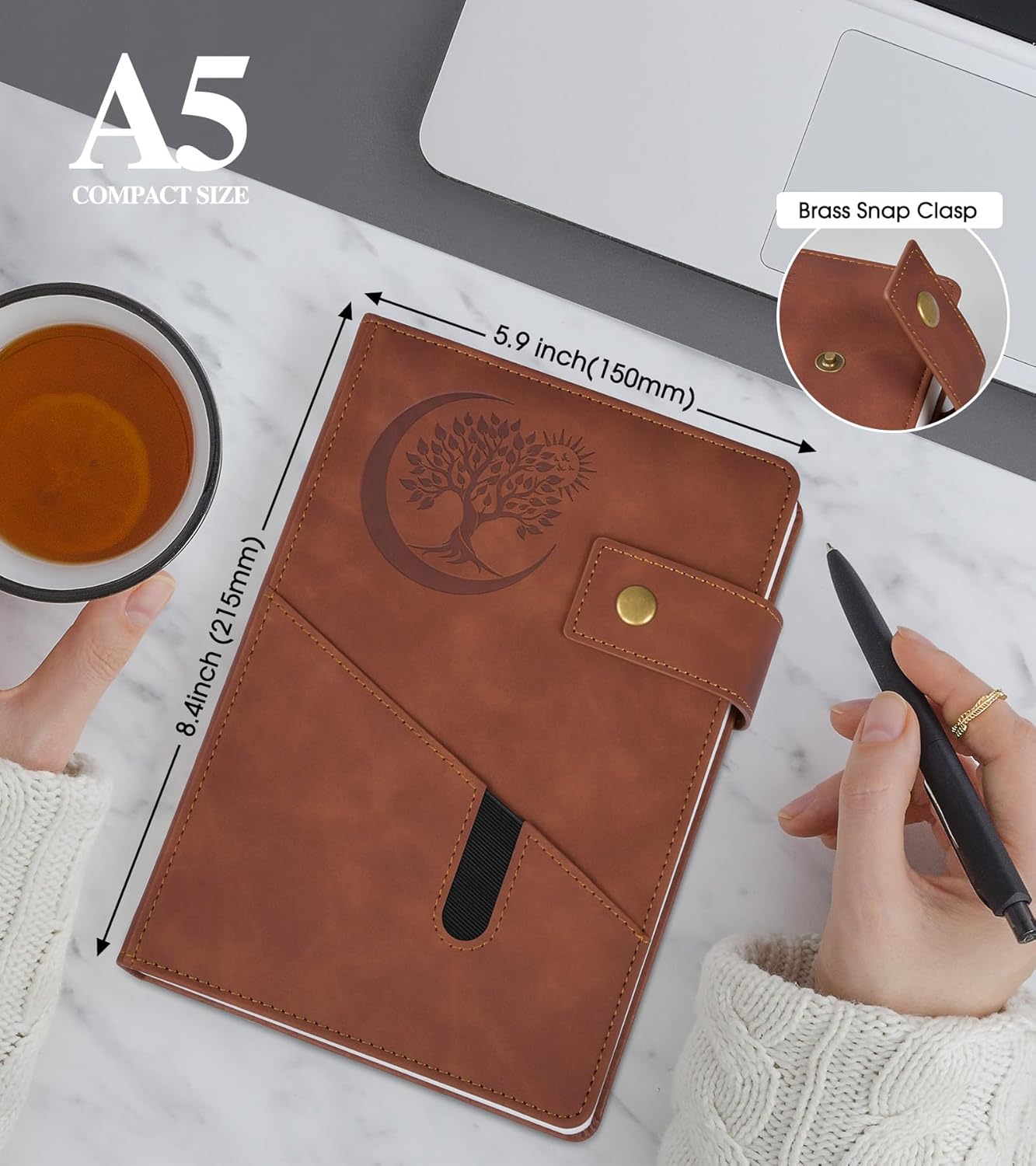 Lined Journal Notebook for Men, A5 Leather Journals for Writing Women, Hardcover Notebooks for Work,School,Note Taking,Travel,Business,Personal daily Diary,200 Page College Ruled (5.9" x 8.4")