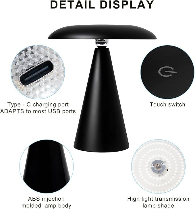 Elegant & Modern “Magnetic Cordless LED Table Lamp – Portable Touch-Dimmable Bedside Light for Bedroom, Living Room & Small Spaces (Black)”