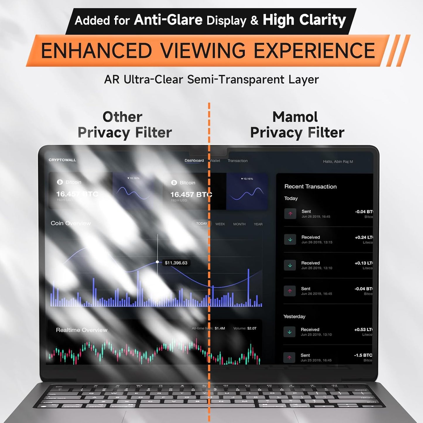 Privacy Screen for MacBook Air 13.6 & 13 Inch 2022-2025 (M2, M3, M4), Anti Glare Blue Light Filter, Nano No Glue Anti Spy Black Protector for Mac Air 13In Laptop Computer