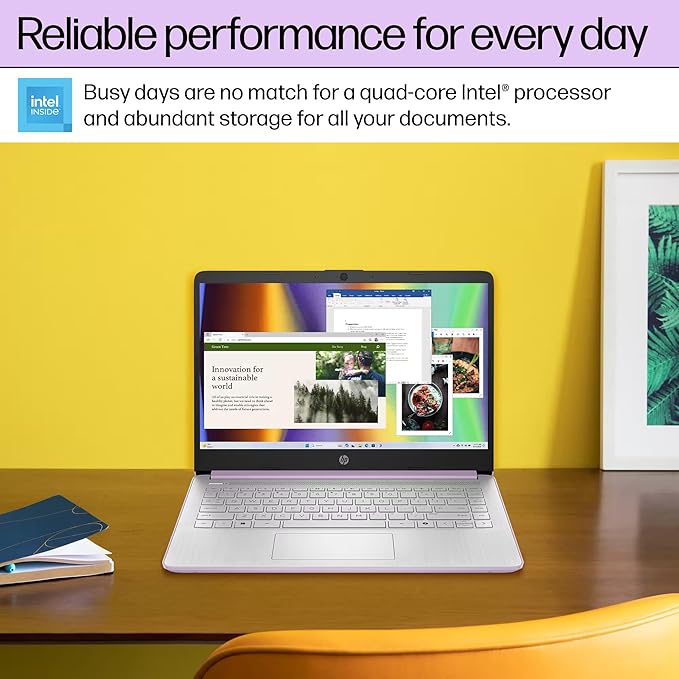 HP 14” Flagship Laptop 2025 AI-Powered Computer, Office Lifetime, Student Business, 4-Core Intel CPU, 16GB RAM 628GB Storage (128GB UFS+ 500GB Ext), Long Battery HubxcelAccessory Win 11 Pro Lavender