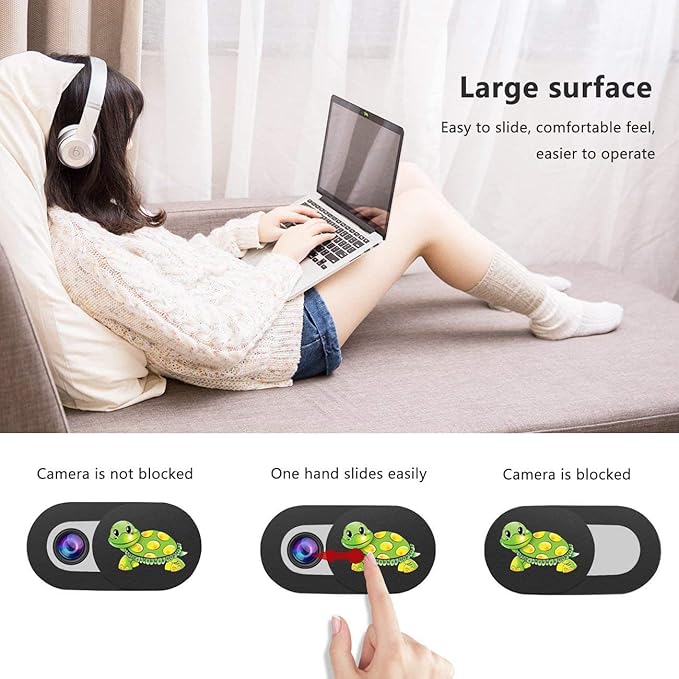 3 Pack Laptop Web Camera Cover Ultra Thin (0.027in) Webcam Cover Slide Turtle Printed for Laptop,Desktop,PC,Macboook,iMac,Computer,Smartphone