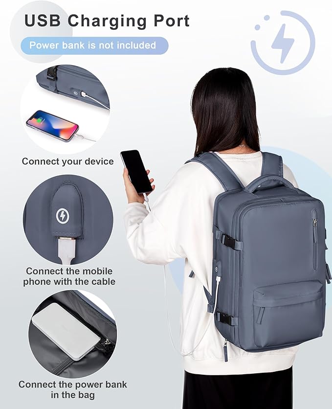 Carry On Backpack for Women, Large Travel Backpack Flight Approved, Waterproof 14 Inch Laptop Backpack Business Work Backpacks Men Mochila De Viaje, Blue