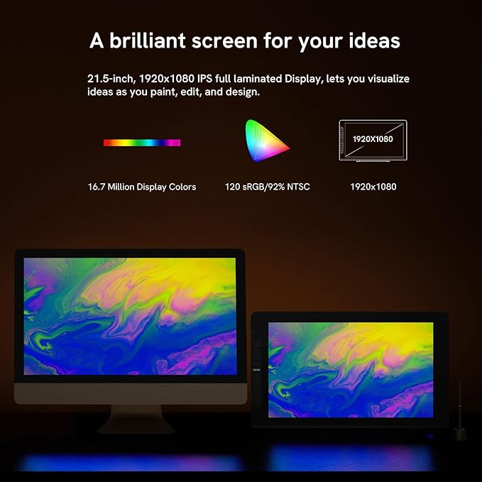 Drawing Tablet with Screen,VEIKK VK2200PRO Drawing Monitor,21.5 Inch Full-Laminated Screen,with 2 Customized Quick Dials,8 Shortcut Keys and Adjustable Stand (92% NTSC,120% sRGB)