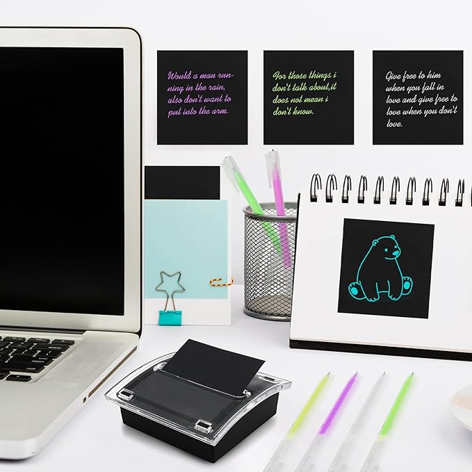 Pop Up Sticky Note Dispenser Sticky Note Holder Pop Up Note Dispenser Transparent Top for 3 x 3 Inch Sticky Notes School Office Home Store Black Base Clear Top (2)