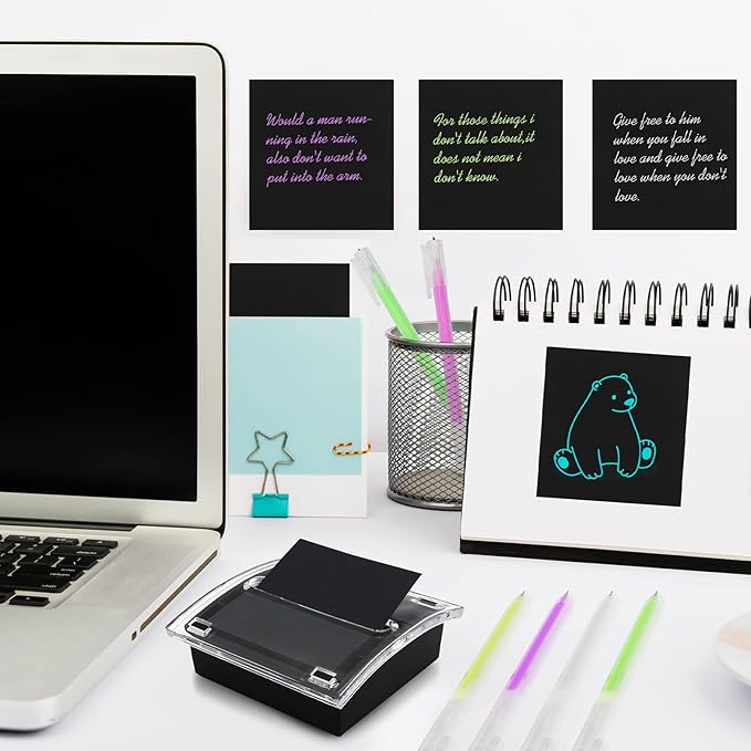 6 Pcs Pop Up Sticky Note Dispenser Sticky Note Holder Pop Up Note Dispenser Transparent Top for 3 x 3 Inch Sticky Notes School Office Home Store Black Base Clear Top