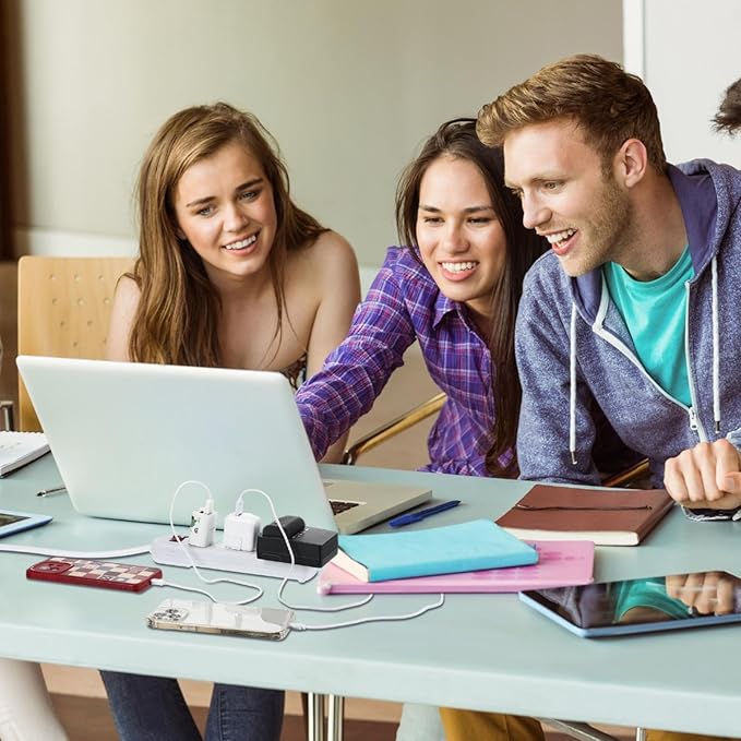 Hoteam 10 Pcs Power Strip Bulk 6 Outlet Surge Protector Power Cord Electrical Extension Cord with Switch Low Profile Plug Flat for Home Office(8.2 ft,White)