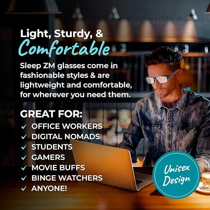 100% Blue Light Blocking Glasses - Women + Men - Better Sleep - Anti Eye Strain Protection - Computer Screens Gaming