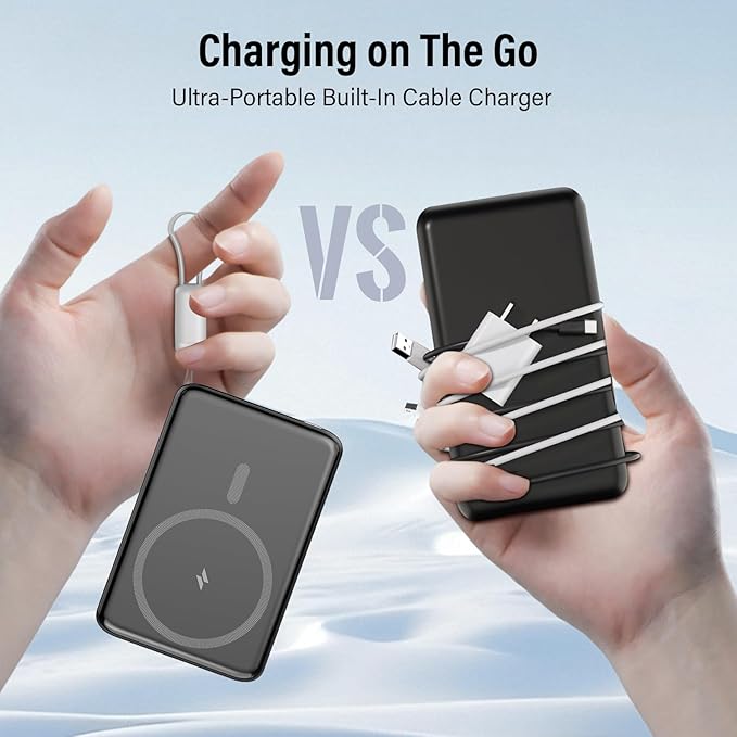Magnetic Portable Charger, 5000mAh Ultra Slim Mag Power Bank, Wireless Battery Pack with USB C Cable, 20W PD Fast Charging, Magnetic Phone Charger for iPhone 16/15/14/13/12 Pro/Pro Max/Mini Series