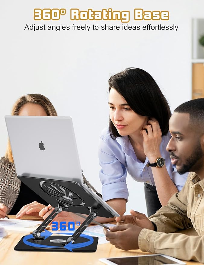 Adjustable Laptop Stand for Desk-360° Rotating Foldable Laptop Holder Ergonomic Laptop Riser for MacBook Pro/Air Dell HP Lenovo Notebook up to 16.3",Black