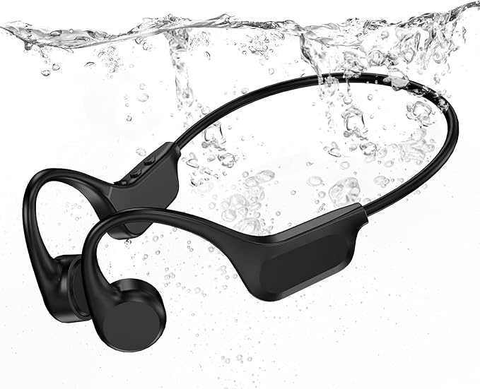 Bone Conduction Bluetooth Headphones-SurfAudio,IP68 Waterproof Swimming Headphones with 32GB MP3 Player, Lightweight Open Ear Design for Swimming/Surfing/Marathon/Cycling(Ebony)