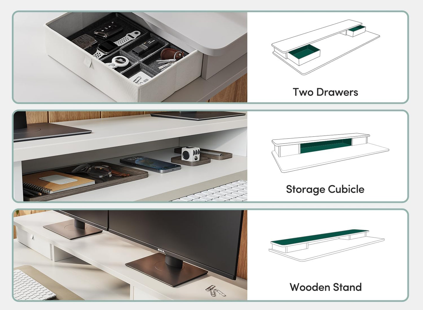 FEZIBO 63 x 28 Inch Deeper Height Adjustable Electric Standing Desk with Double Drawers, Sit Stand Up, Home Office Computer Desk with 4 Height-Adjustable Feets & 2 Hooks, White Frame/White Top