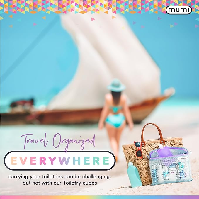 MUMI Travel Toiletry Bag Set of 3 – Clear TSA Approved Toiletry Bags for Women – Reusable Water-Resistant Makeup Organizer Pouches for Skincare, Cosmetics, Travel Accessories, Airport Packing - Blue