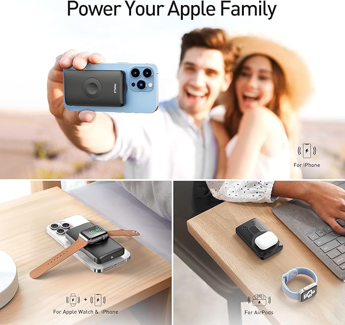 iWALK Magnetic Wireless Power Bank with iWatch Charger,10000mAh PD Fast Charging Portable Charger Compact Battery Pack Compatible with iPhone 17/16/15/14/13/12 Series,Apple Watch Ultra/8/7/6/5/4