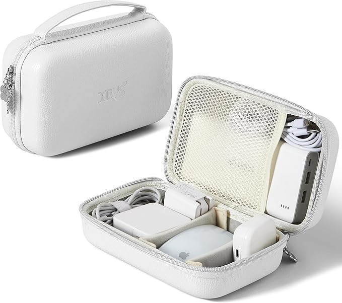 Charger Case for Macbook, Portable Tech Electronic Organizer Bag,Travel Storage Pouch for Laptop Accessories, MacBook Power Adapter, Charging Cords, USB Drives, Power Bank (White, XL)