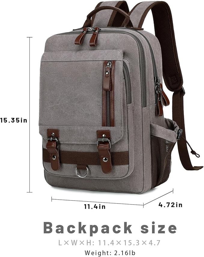 Lanola Water-resistant Canvas Backpack with Anti-Theft Pocket, Daypacks Fits 15.6 Inch Laptop for Men Perfect for Work, Travel, Daily Use (Grey)