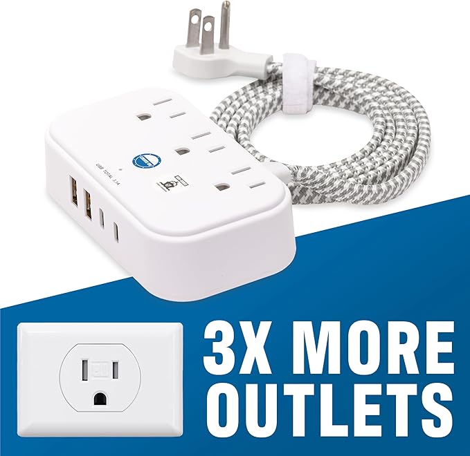 Cruise Approved Power Strip Non Surge Protector with 3.3 ft Travel Extension Cord and USB Ports [2 USB, 2 USB-C, 3 AC] Cruise Ship Essentials for Carnival, Princess, & Major Cruise Lines 2025 & 2026