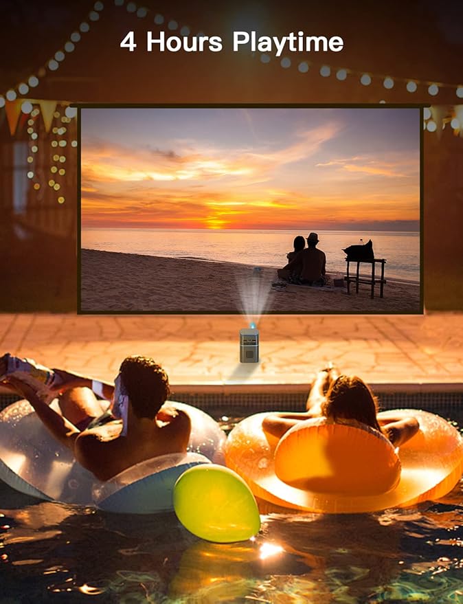 NexiGo Smart WiFi Mini Portable Projector, 4K Supported, Android 9.0, [100 ANSI - Over 3000 Lux], DLP Bluetooth Pico Video Projector, 4-Hours Playtime, Neat Projector, Home Entertainment