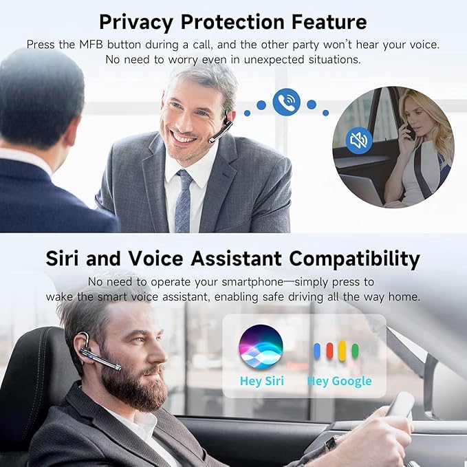 Bluetooth Headset V5.3,100 Hrs Talk Time Single-Ear Earphone, CVC8.0 Noise Cancelling Wireless Earbud, Business Earbud with 500 mAh Charging Case, Hands-Free Earpiece for Trucker/Home/Office Work