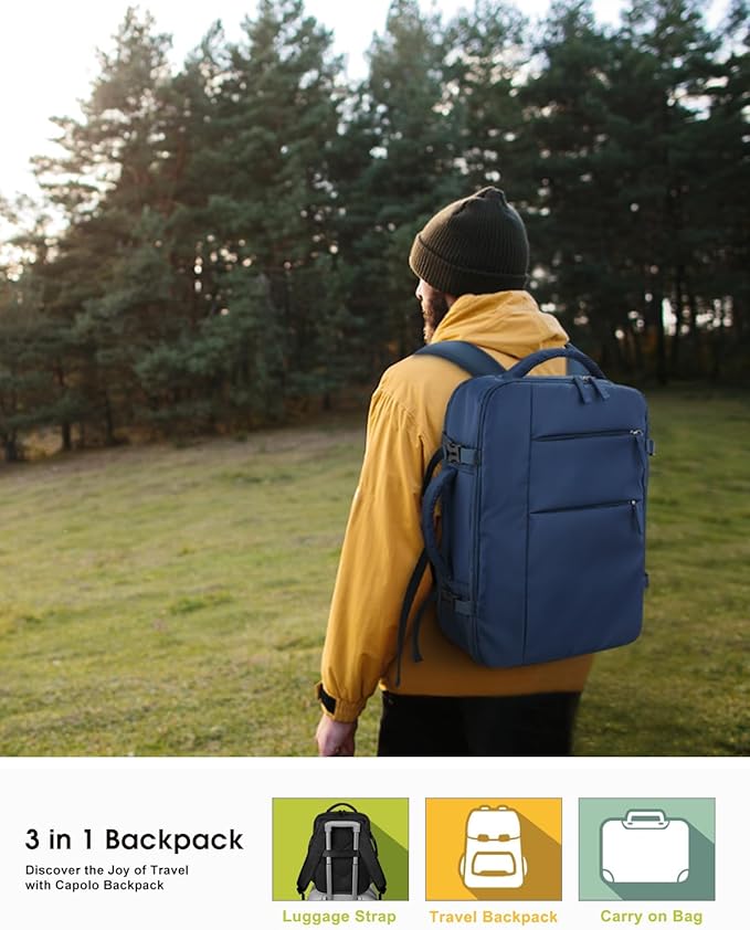 Capolo Travel Backpack for Women Men Waterproof Laptop Backpack Airlines Approved Carry On Backpack Bag Computer Bookbag for Business, Work, Traveling Fits 15.6 Inch Laptop(Dark Blue)