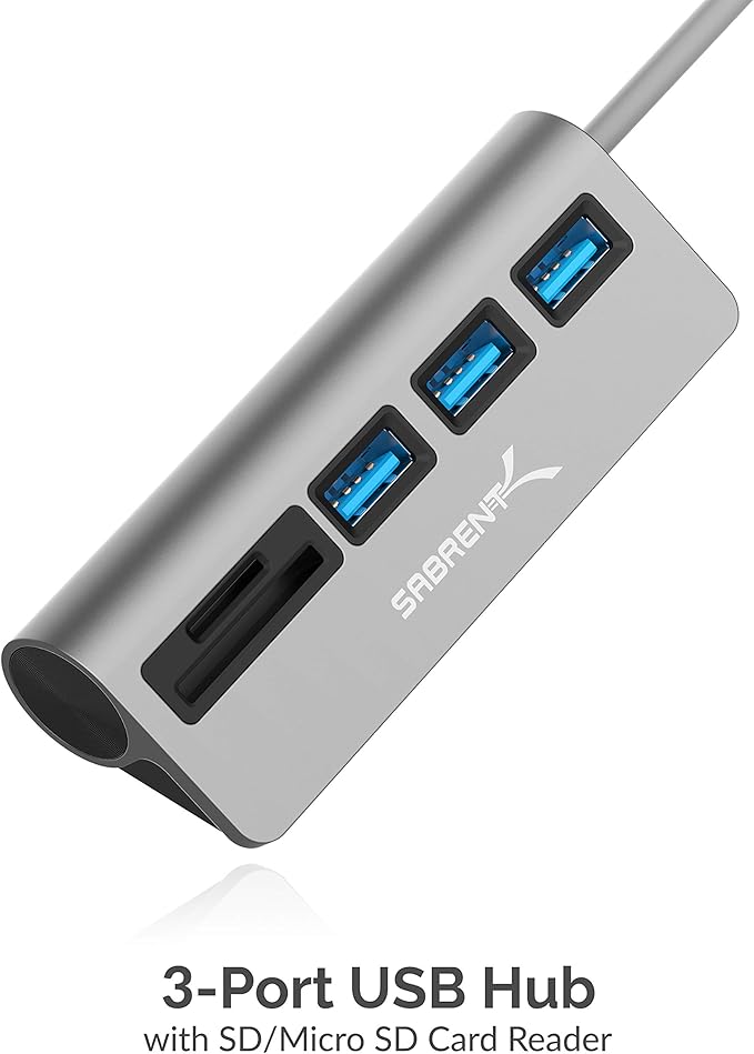 SABRENT USB-C 3.0 Hub, 5-in-1 USB SD Card Reader, SD & TF Dual Slot + 3 USB 3.0 Hub Portable Compatible with MacBook, Mac Pro/Mini, iMac, XPS, Surface Pro, Windows, Thunderbolt (HB-U3CR)