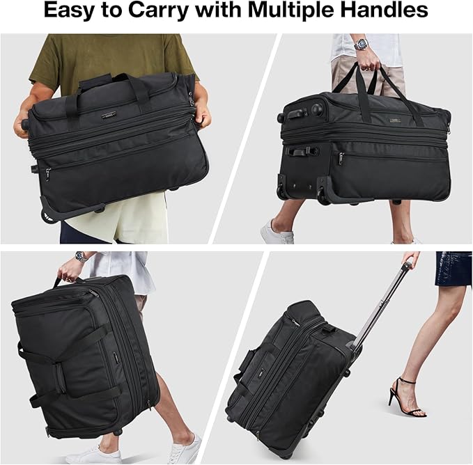 Hanke Large Expandable checked Luggage Suitcases with Wheels Foldable Duffle Bag for Travel suitcase for Women Men Garment Bag（Black）