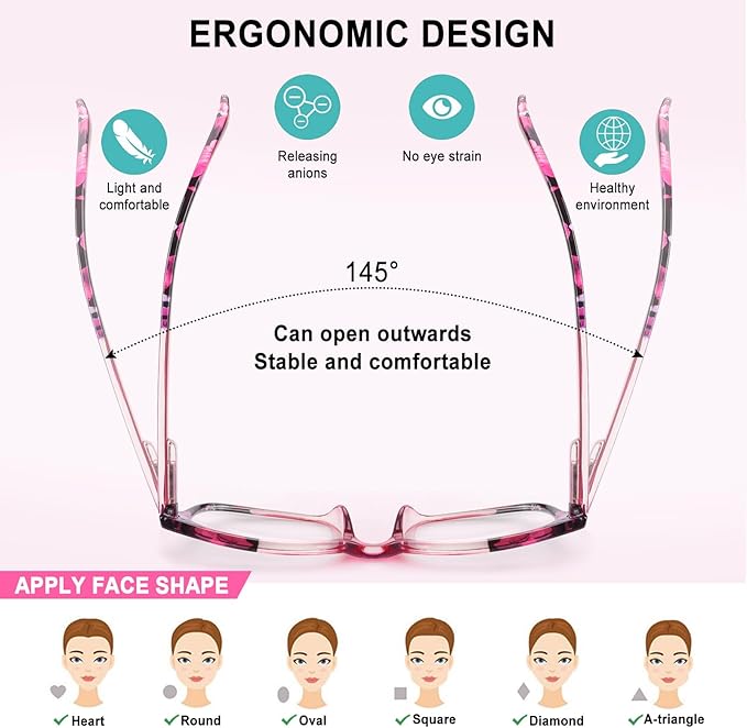 6 Pack Reading Glasses for Women Men Blue Light Blocking Spring Hinge Computer Readers, Anti Eyestrain/Glare