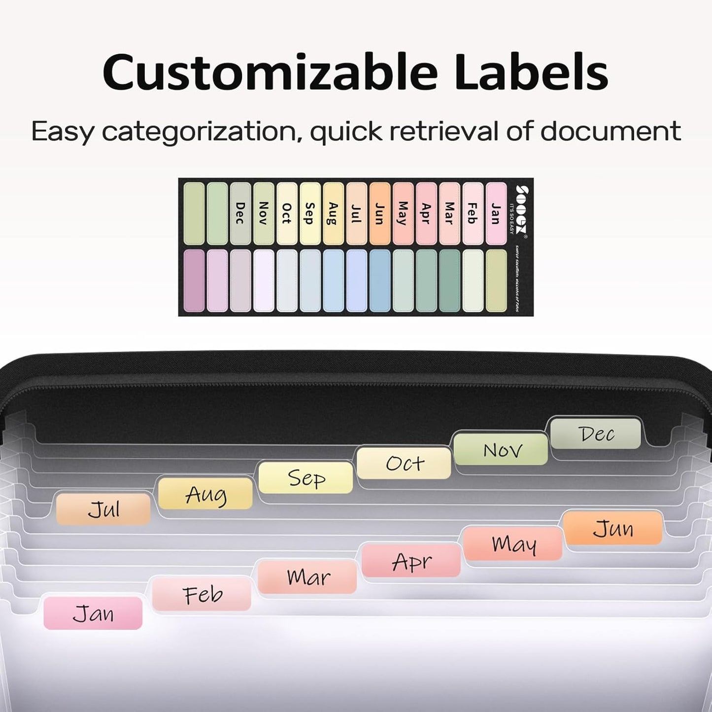 Sooez 13 Pocket Accordion File Organizer, Zipper Expanding File Folder Organizer, Reinforced Plastic Accordion Folder, A4 Letter Size, Portable Folders for Documents, SkyBlue