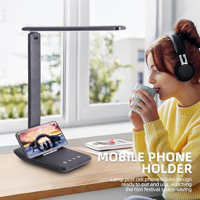 LED Desk Lamp for Home Office, USB Charging Port, Dimmable Table Lamp, Foldable Table lamp, Touch Control, 5 Lighting Modes, University Dormitory Eye Protection Learning Reading Lamp