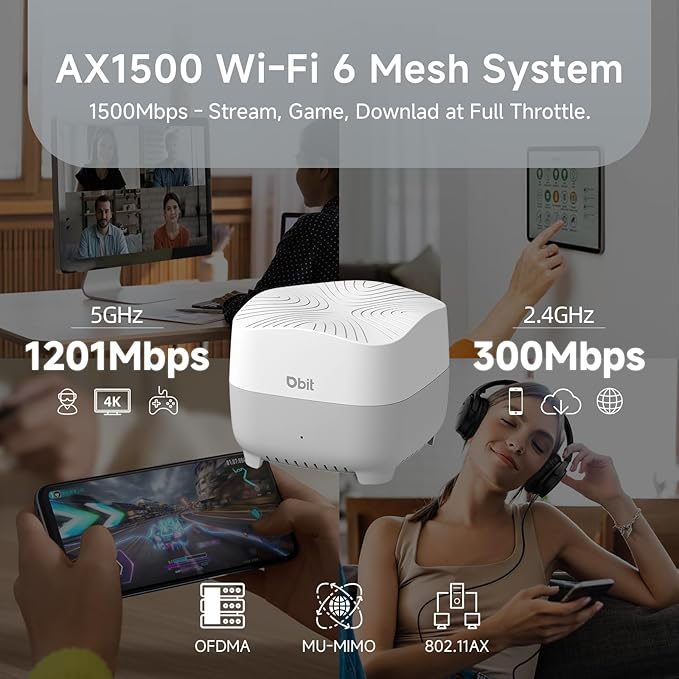 DBIT AX1500 WiFi 6 Mesh Wi-Fi System | 5,600 Sq Ft Coverage & 120 Devices | Dual-Band, Seamless Roaming, Parental Controls | Replaces Wireless Router and Extender | 4 Gigabit Ports Per Unit (3-Pack)